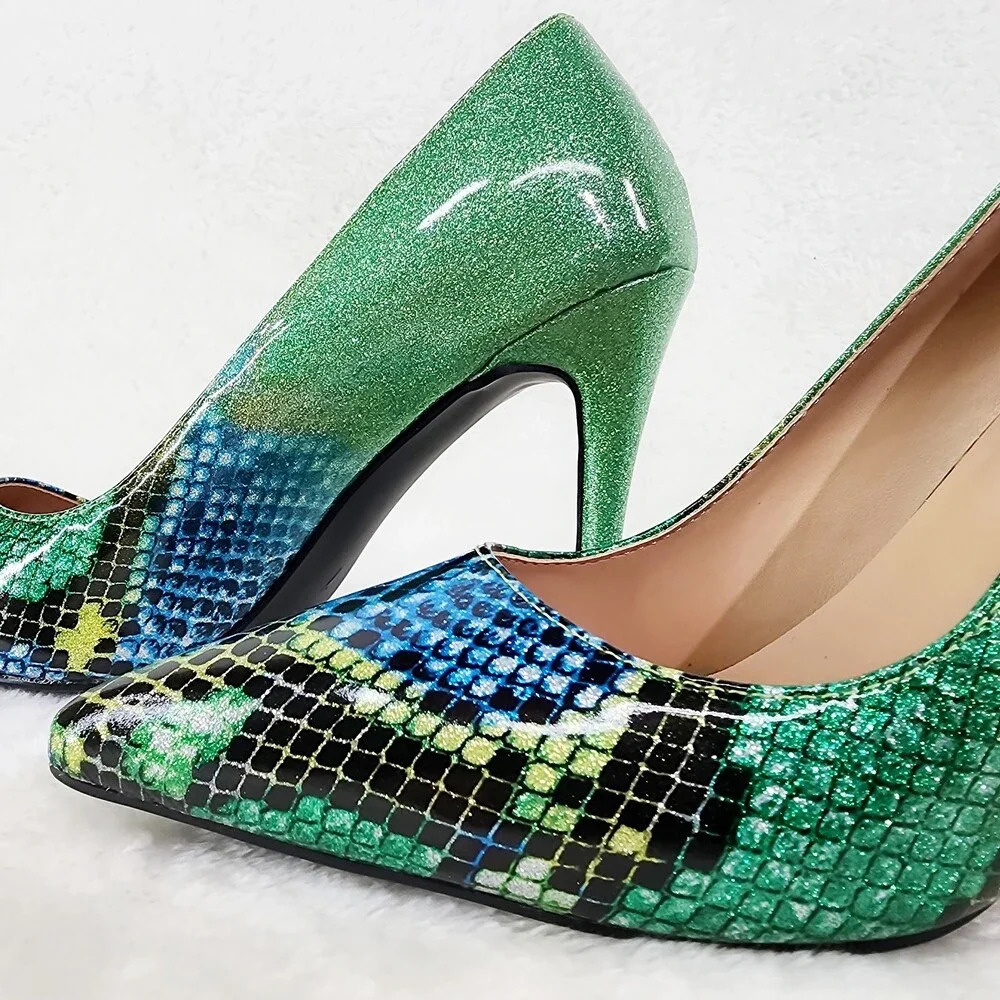 NIB Fabio Green Glitter Ombre Patent 4" High Heel Shoes Pointy Toe Pump US 7-13 - Picture 7 of 10